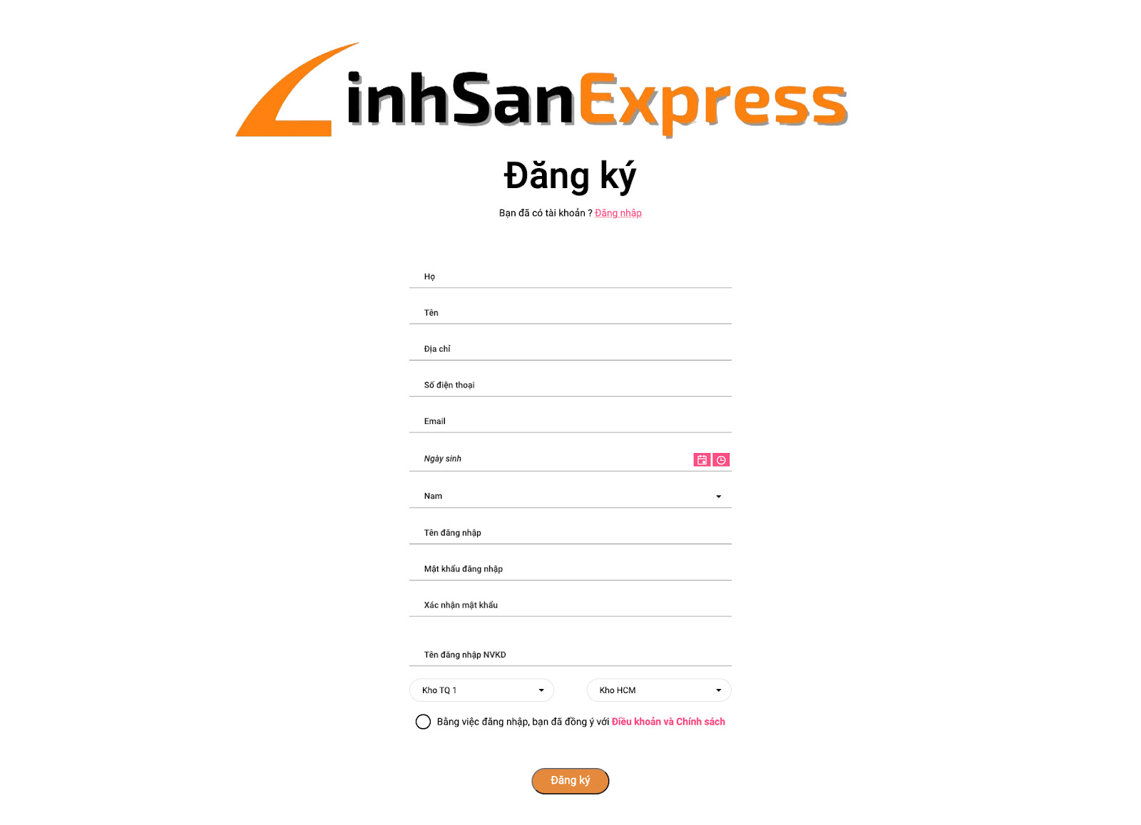 Đăng ký tài khoản trên Linh San Express