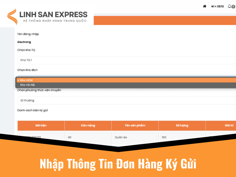 Nhập thông tin đơn hàng ký gửi