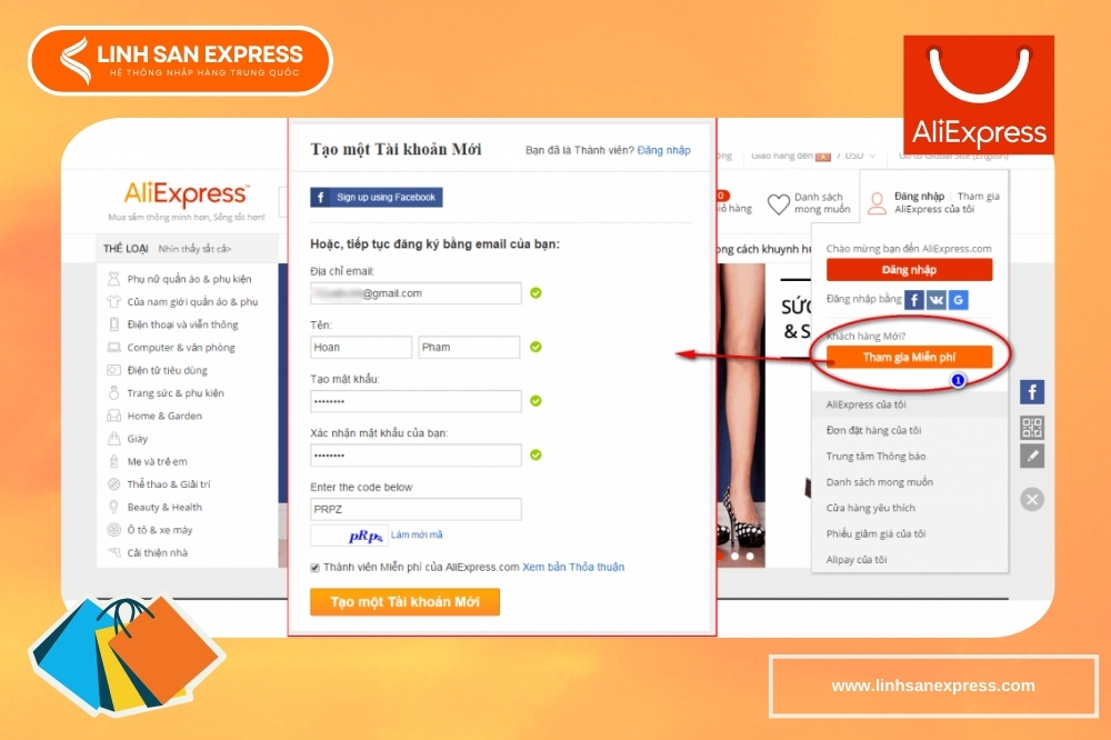 Đăng ký tài khoản Aliexpress