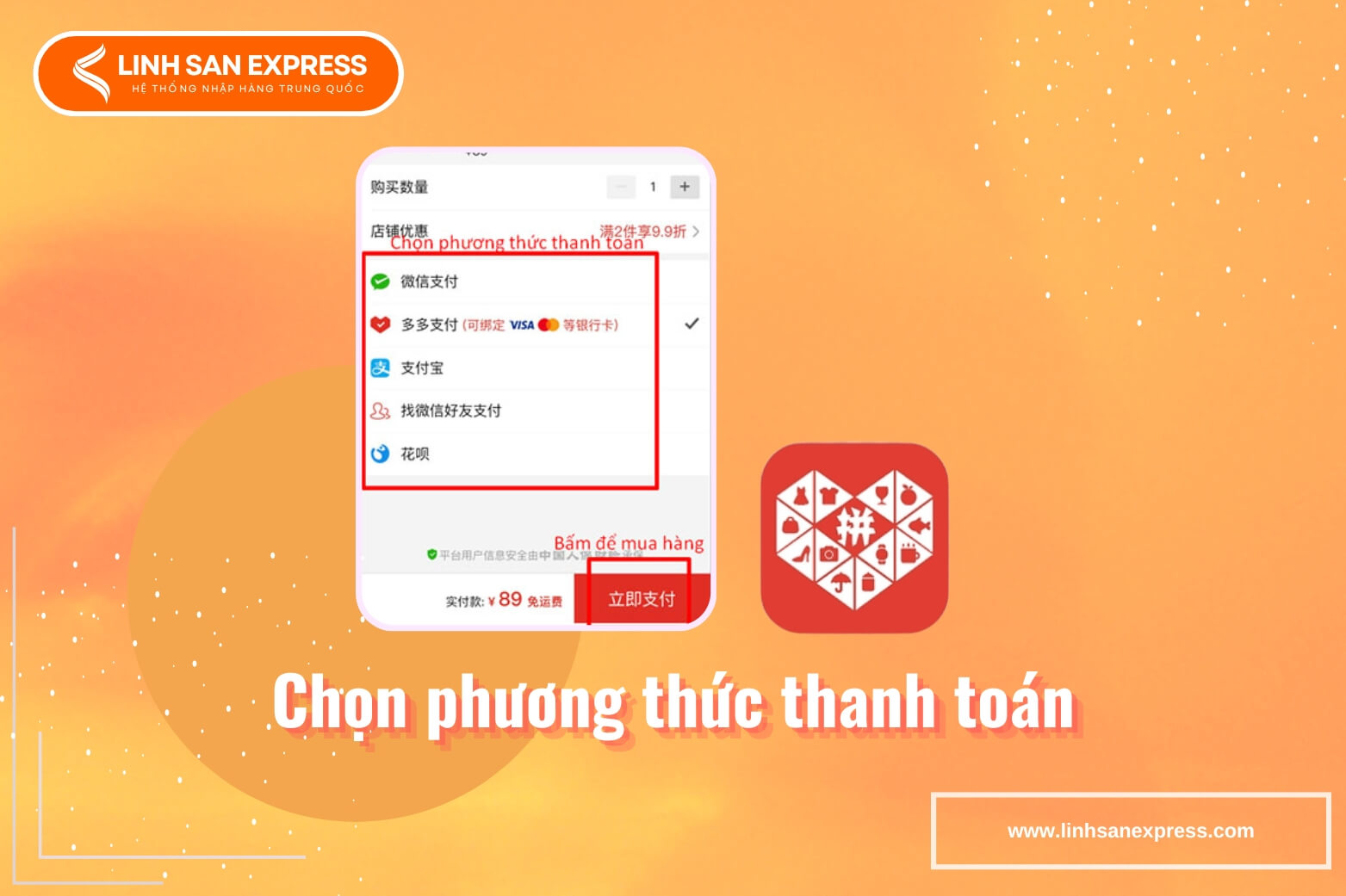 Chọn phương thức thanh toán trên Pinduoduo