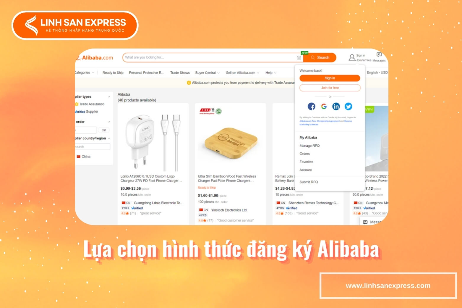 Lựa chọn hình thức đăng ký Alibaba